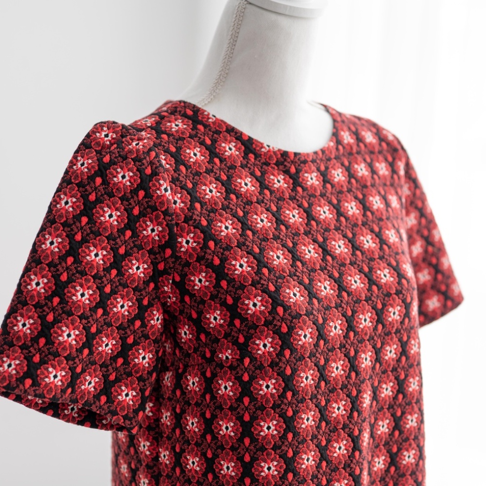 LOFT Red & Black Quilted Shift Dress